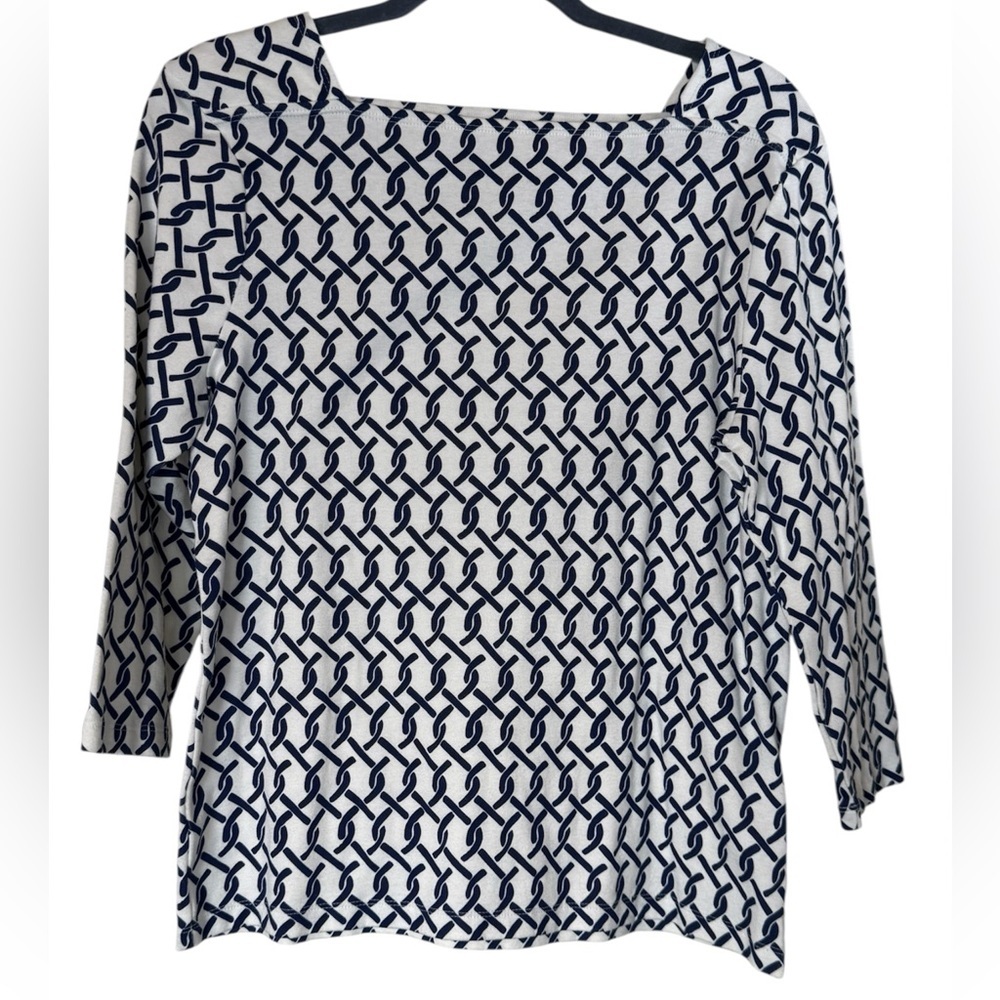 Chico's Navy and White Geometric 3/4 Inch Sleeve Top